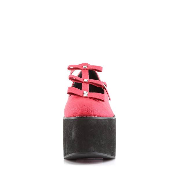 Demonia Women's Click-08 Platform Mary Janes - Red Canvas D1250-98US Clearance